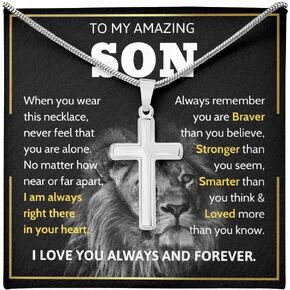 Faith Cross Necklace for Son - From Mom & Dad, Birthday & Graduation Gift
