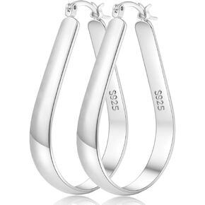Senteria 5MM Wide Sterling Silver Hoop Earrings For Women Hypoallergenic Thick Silver Hoop Earrings Lightweight Oval Big Silver Hoop Earrings for Women 30/40/65MM