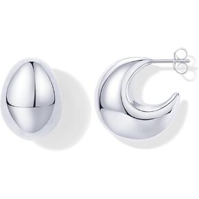 PAVOI 14K Gold Plated Sterling Silver Posts Statement Earrings for Women - Geometric Dome Teardrop Drop Dangle Hoop Chunky Gold Earrings