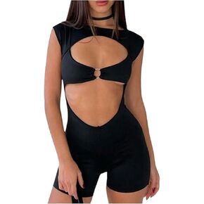 MakeMeChic Women's Cut Out Ring Romper Sexy Sleeveless Going Out Tops Bodysuit Unitards