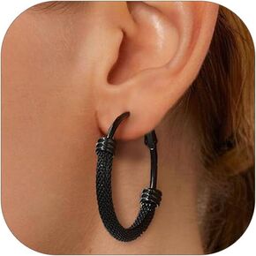PROSTEEL Chunky Hoop Earrings For Women, 20mm/30mm/40mm/60mm/80mm/100mm, Gold Plated/Black Stainless Steel Hoops Earrings Statement Jewelry