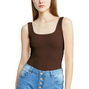 POSESHE Plus Size Bodysuits For Women Sleeveless Sexy Tank Top Square Neck Bodysuit Outfits, S-5XL