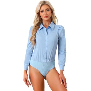 Allegra K Leotard Shirt for Women's Collared Business Casual Button Down Long Sleeves Bodysuit Top