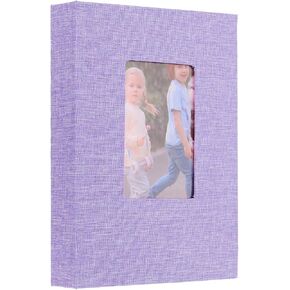 uxcell Small Photo Album, 5x7 Inch Linen Cover Pockets Photo Book, Slip-in Picture Albums with Display Window Holds 26 Page 52 Photos for Wedding Family Anniversary, Purple