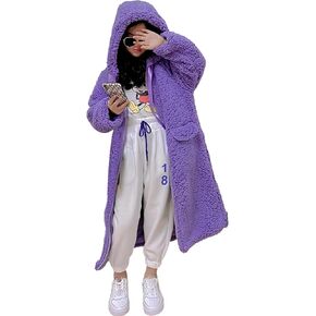 Girl's Fuzzy Fleece Coat with Hood Open Front Long Cardigan Faux Fur Warm Winter Jackets Outwear