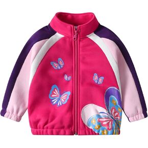 VIKITA Girls Fleece Jacket Coat Long Sleeves Full Zip Casual Outerwear for Toddlers Kids 3-12 Years