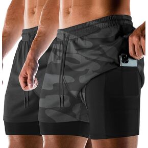 Aolesy Men's 2 in 1 Running Shorts Quick Dry Gym Shorts 5" Athletic Shorts Workout Shorts with Pockets