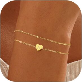 Gold Initial Bracelets for Women Teen Girls, 18K Gold Plated Letter A-Z Initial Bracelet Heart Bracelet Dainty Gold Bracelet for Women Teen Girl Gift Trendy Stuff Jewelry
