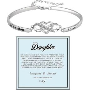 To My Daughter Forever Connected Bracelet, Infinity Forever Love Heart Bracelets You Are Always In Mine From Mom Cubic Zirconia Adjustable Inspirational Gift Jewelry (Infinite Love Silver-1)
