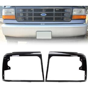 Hecasa Headlight Chrome Trim Trime متوافق مع 1992-1996 Ford Bronco ، F150 Truck ؛ 1992-97 F250 F350 F450 Truck RH & LH SET PAIR