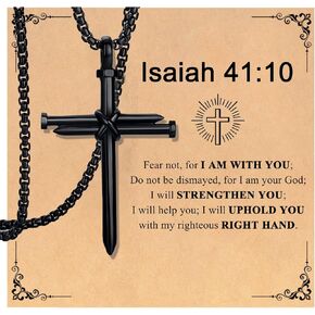 Black Cross Necklace for Men Boys Baptism Confirmation Christian Graduation Easter Valentine's Day Christmas Gifts