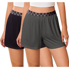 Ekouaer Womens 2 Pack Pajama Shorts Comfy Plaid Elastic Waist Sleep Shorts Modal Soft Pj Bottoms with Pockets