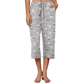 Ekouaer Womens Capri Pajama Pants Wide Leg Lounge Sleep Pants Soft Comfy Drawstring Pj Bottoms with Pockets