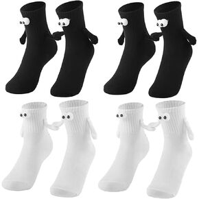4 Pairs Holding Hands Socks Funny Magnetic Hand Holding Socks for Men Women 3D Doll Couple Crazy Silly Socks Novelty