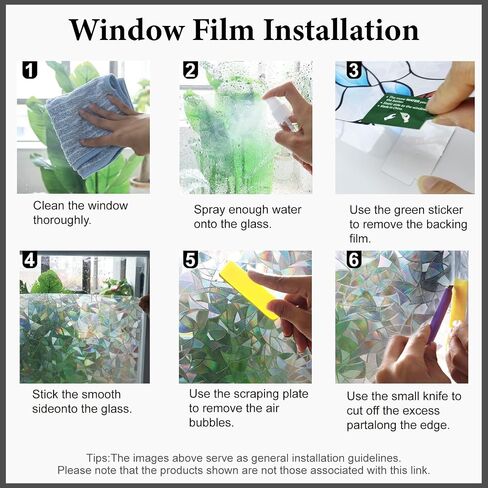 Window Privacy Film Static Cling Sticker Rainbow Window Film Glass Decals with Iridescent Effect, Removable Nature Pattern Tint for Home Bathroom Door Car Windows(Blue & Green pothos Botanical Design) in Saudi Arabia