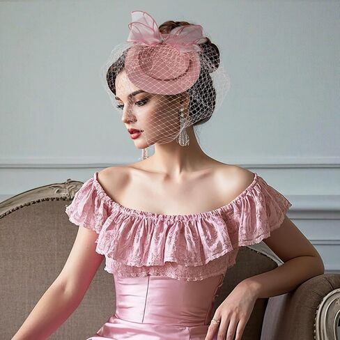 Fascinators Pillbox Hats for Women -1920s 50s Kentucky Vintage Tea Party Hat 2025 Derby Fascinator with Hair Clip in Kuwait