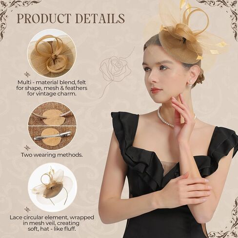 CULACCINO 2025 Fascinators Hats for Women Tea Party Hat Feather Cocktail Hair Clip for Wedding in Kuwait