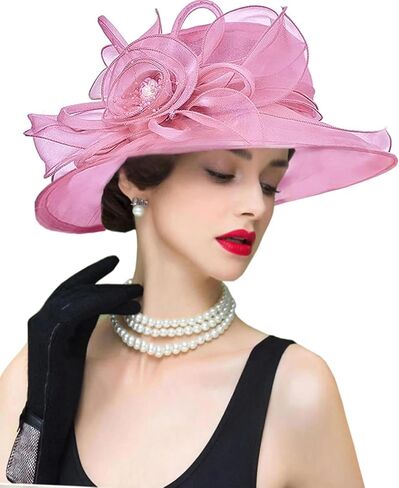 قبعة Arganza Fascinator - Women Wlows Wide Brim Church Bridal Tea Hat Wedding Wedding Hat in Kuwait