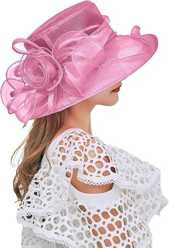 قبعة Arganza Fascinator - Women Wlows Wide Brim Church Bridal Tea Hat Wedding Wedding Hat in Kuwait