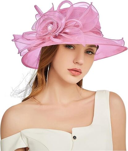 قبعة Arganza Fascinator - Women Wlows Wide Brim Church Bridal Tea Hat Wedding Wedding Hat in Kuwait