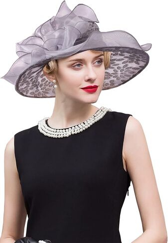 قبعة Arganza Fascinator - Women Wlows Wide Brim Church Bridal Tea Hat Wedding Wedding Hat in Kuwait
