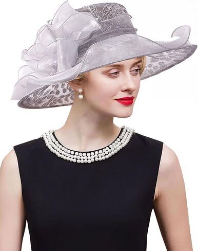 قبعة Arganza Fascinator - Women Wlows Wide Brim Church Bridal Tea Hat Wedding Wedding Hat in Kuwait