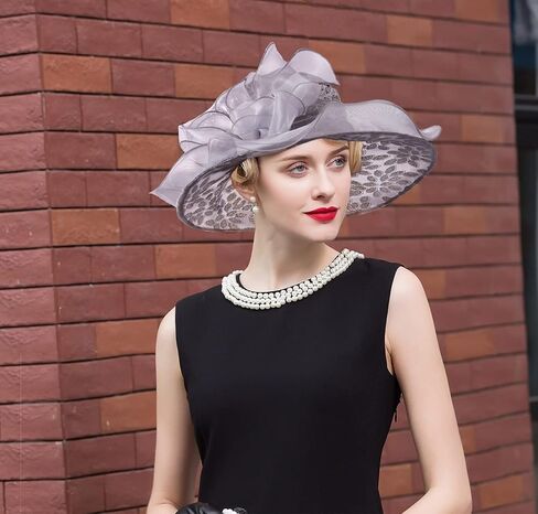 قبعة Arganza Fascinator - Women Wlows Wide Brim Church Bridal Tea Hat Wedding Wedding Hat in Kuwait