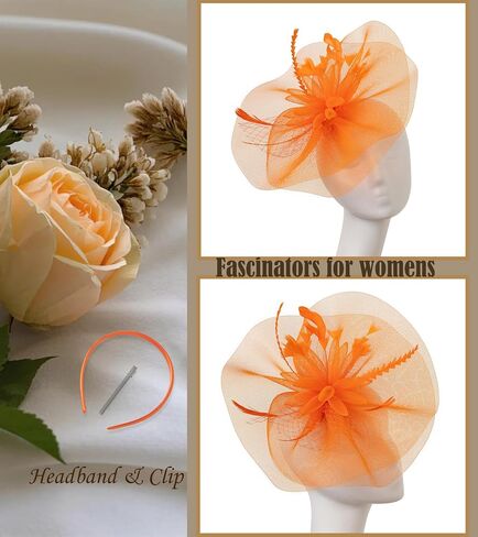 Kgromfy Fascinators Derby Hat Womens Tea Party Hat Mesh Feathers Fancy Headwear for Church Cocktail Wedding in Kuwait