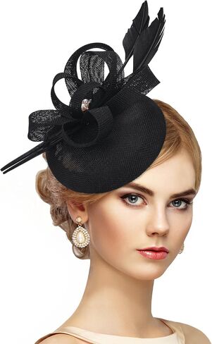 قبعات حفلة شاي الريشة - Fascinator 2025 Derby Hat 1920s 50s fascinators مع مقطع شعر للسيدة in Kuwait