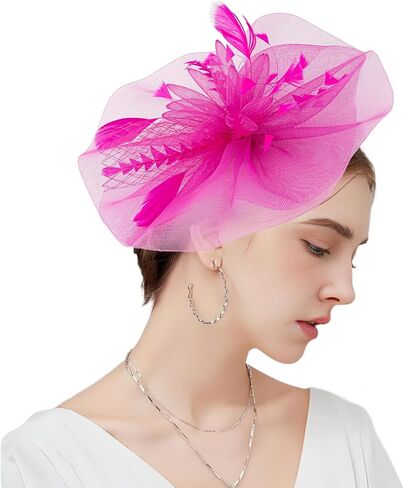 Kgromfy Fascinators Derby Hat Womens Tea Party Hat Mesh Feathers Fancy Headwear for Church Cocktail Wedding in Kuwait