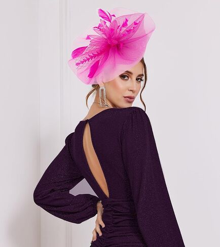 Kgromfy Fascinators Derby Hat Womens Tea Party Hat Mesh Feathers Fancy Headwear for Church Cocktail Wedding in Kuwait