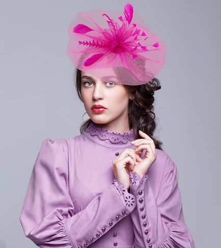 Kgromfy Fascinators Derby Hat Womens Tea Party Hat Mesh Feathers Fancy Headwear for Church Cocktail Wedding in Kuwait