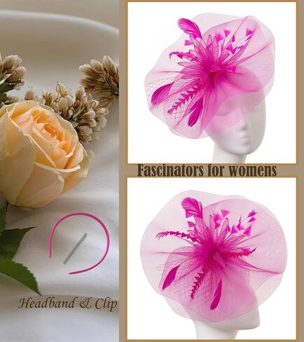 Kgromfy Fascinators Derby Hat Womens Tea Party Hat Mesh Feathers Fancy Headwear for Church Cocktail Wedding in Kuwait