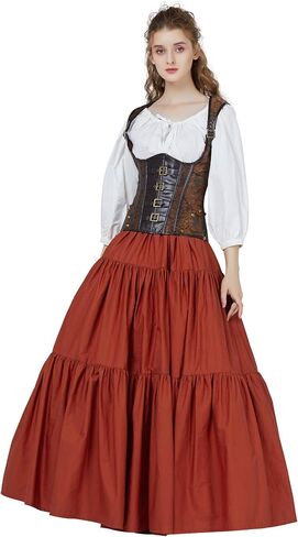 BEAUTELICATE 100% Cotton Victorian Maxi Skirt Women Gypsy Medieval Renaissance Boho Skirt Full Length in Saudi Arabia