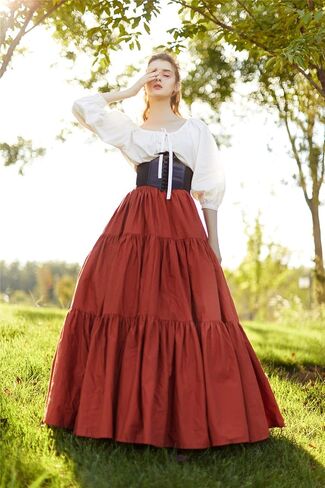 BEAUTELICATE 100% Cotton Victorian Maxi Skirt Women Gypsy Medieval Renaissance Boho Skirt Full Length in Saudi Arabia
