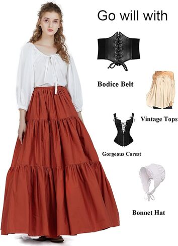 BEAUTELICATE 100% Cotton Victorian Maxi Skirt Women Gypsy Medieval Renaissance Boho Skirt Full Length in Saudi Arabia