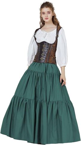 BEAUTELICATE 100% Cotton Victorian Maxi Skirt Women Gypsy Medieval Renaissance Boho Skirt Full Length in Saudi Arabia