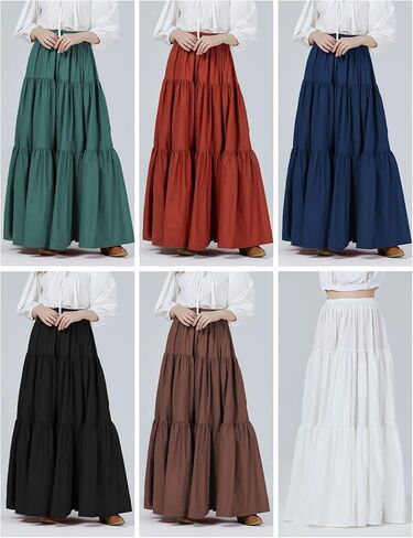 BEAUTELICATE 100% Cotton Victorian Maxi Skirt Women Gypsy Medieval Renaissance Boho Skirt Full Length in Saudi Arabia