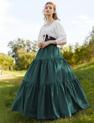 BEAUTELICATE 100% Cotton Victorian Maxi Skirt Women Gypsy Medieval Renaissance Boho Skirt Full Length in Saudi Arabia