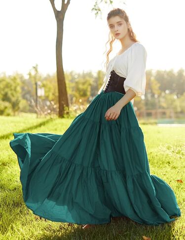 BEAUTELICATE 100% Cotton Victorian Maxi Skirt Women Gypsy Medieval Renaissance Boho Skirt Full Length in Saudi Arabia