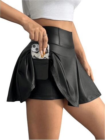 MakeMeChic Girl's PU Leather A Line Mini Skirt Flared Hem Ruffle Summer Short Skirts with Pocket in Saudi Arabia