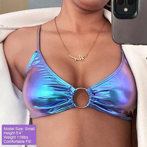 Women's Metallic Bra Tops Shiny Bralette Rave Crop Top with Metal Ring Festival Party Bikini in Kuwait