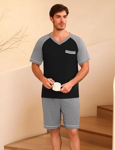 Marvmys Mens Short Sleeve Pajama Set 2 قطعة شورت PJS in Saudi Arabia