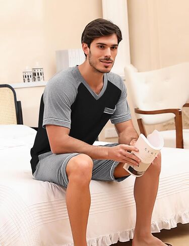 Marvmys Mens Short Sleeve Pajama Set 2 قطعة شورت PJS in Saudi Arabia