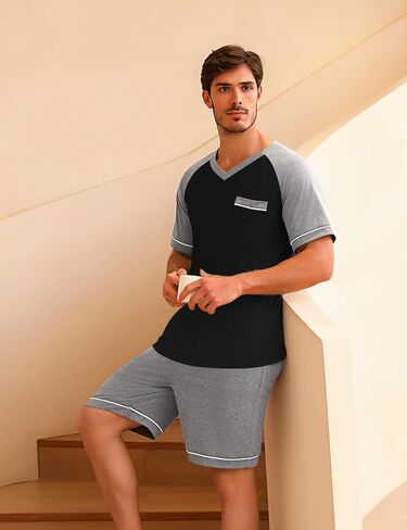 Marvmys Mens Short Sleeve Pajama Set 2 قطعة شورت PJS in Saudi Arabia