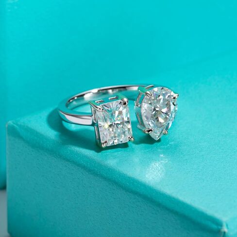 AnuClub Heart/Pear/Radiant/Round Cut Moissanite Rings D Color VVS1 925 Sterling Silver Statement Engagement Wedding Promise Ring for Women with Certificate in Saudi Arabia