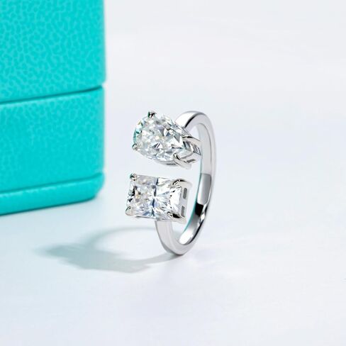 AnuClub Heart/Pear/Radiant/Round Cut Moissanite Rings D Color VVS1 925 Sterling Silver Statement Engagement Wedding Promise Ring for Women with Certificate in Saudi Arabia