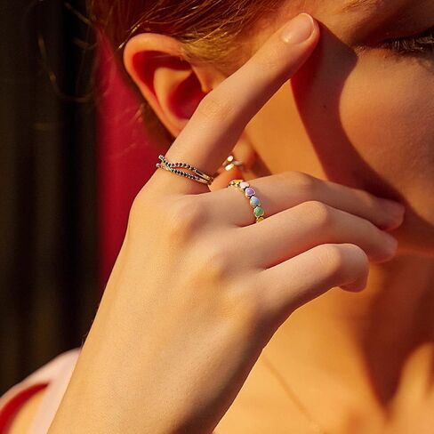 925 Sterling Silver Rainbow Heart Rings للنساء في سن المراهقة الفتيات Hypoallergenic اللطيفات الملونة الملونة الوعد in Saudi Arabia
