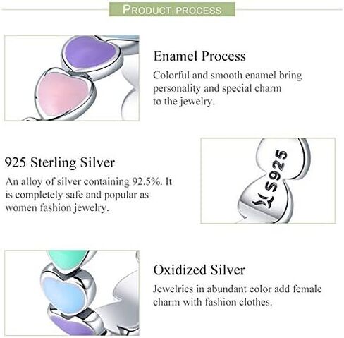 925 Sterling Silver Rainbow Heart Rings للنساء في سن المراهقة الفتيات Hypoallergenic اللطيفات الملونة الملونة الوعد in Saudi Arabia