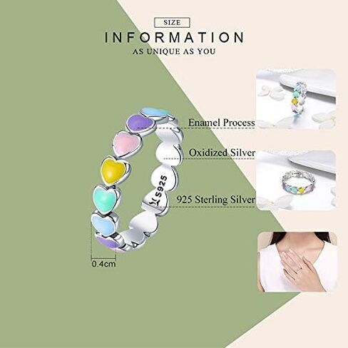 925 Sterling Silver Rainbow Heart Rings للنساء في سن المراهقة الفتيات Hypoallergenic اللطيفات الملونة الملونة الوعد in Saudi Arabia